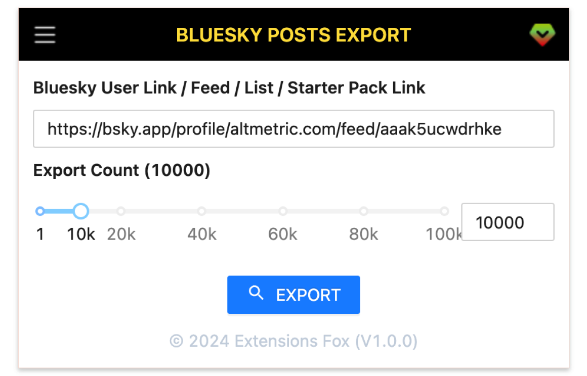 Bluesky Likes Export Tool Screenshot